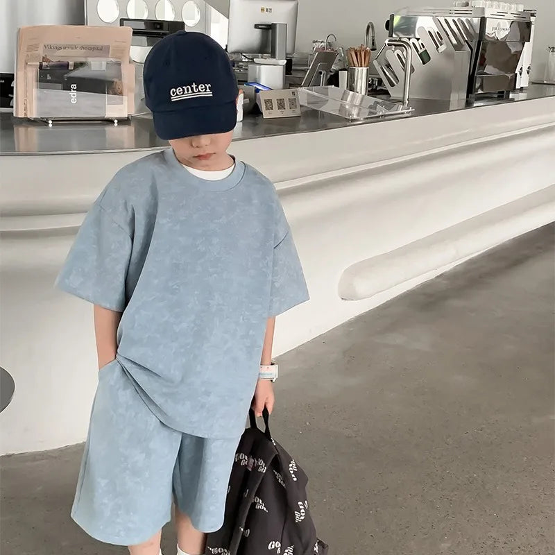 Boys Clothing Set 2024 Korean Loose Shirts+shorts 2pcs/set Sport Suits for Kids Teenager Tracksuits Casual Baby Outfits Clothes