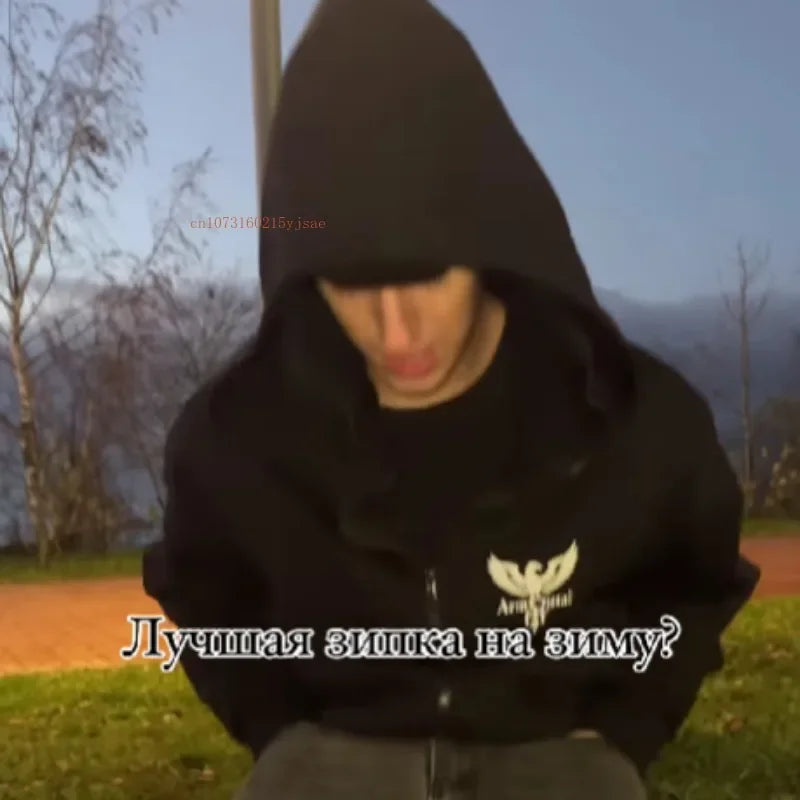 INS New Y2K Ninja Mask Hoodie – Eagle Print Double Hood Streetwear Sweatshirt