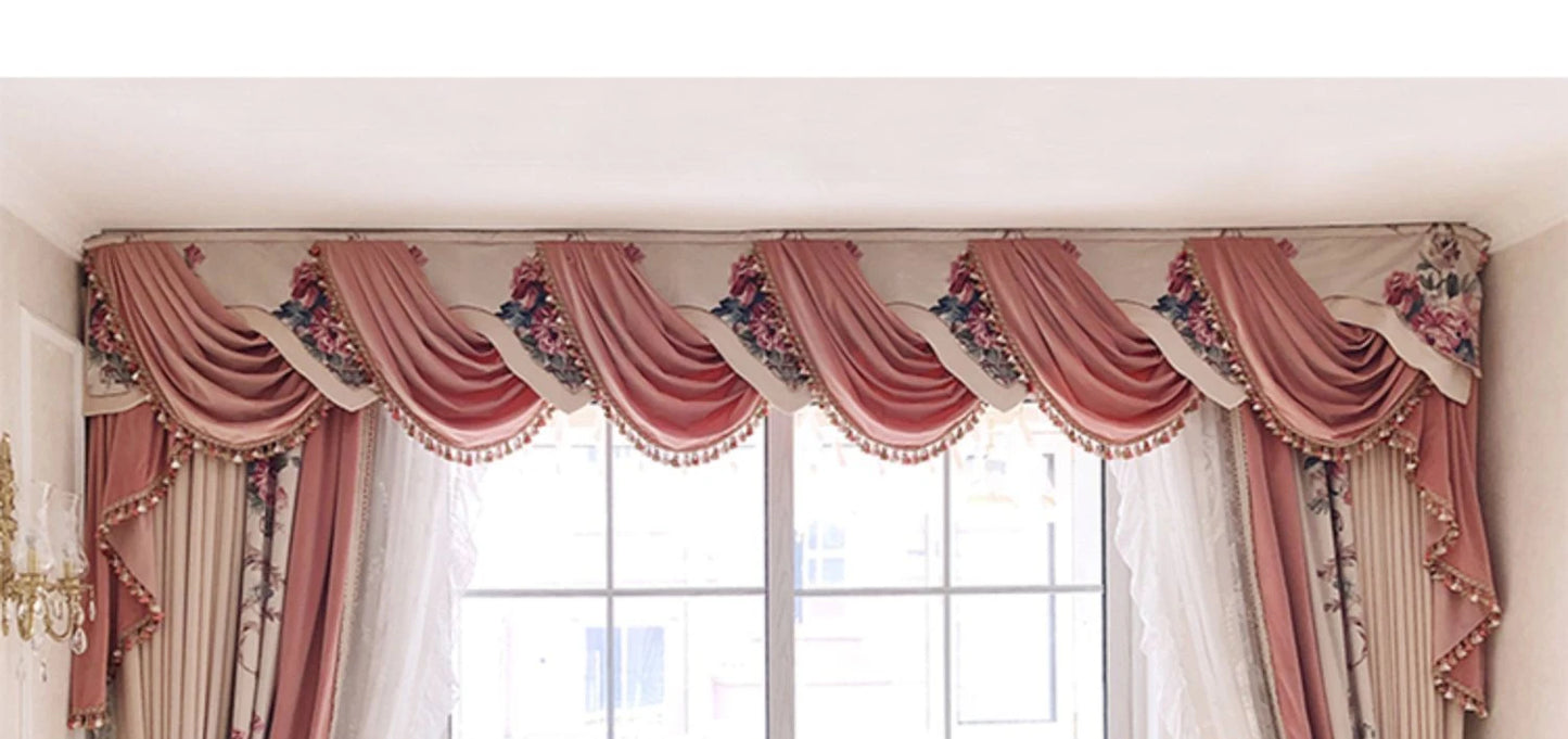 New High-end Pink Printing Velvet Splicing Curtains for Living Room Bedroom Villa Balcony French Window Customized Products