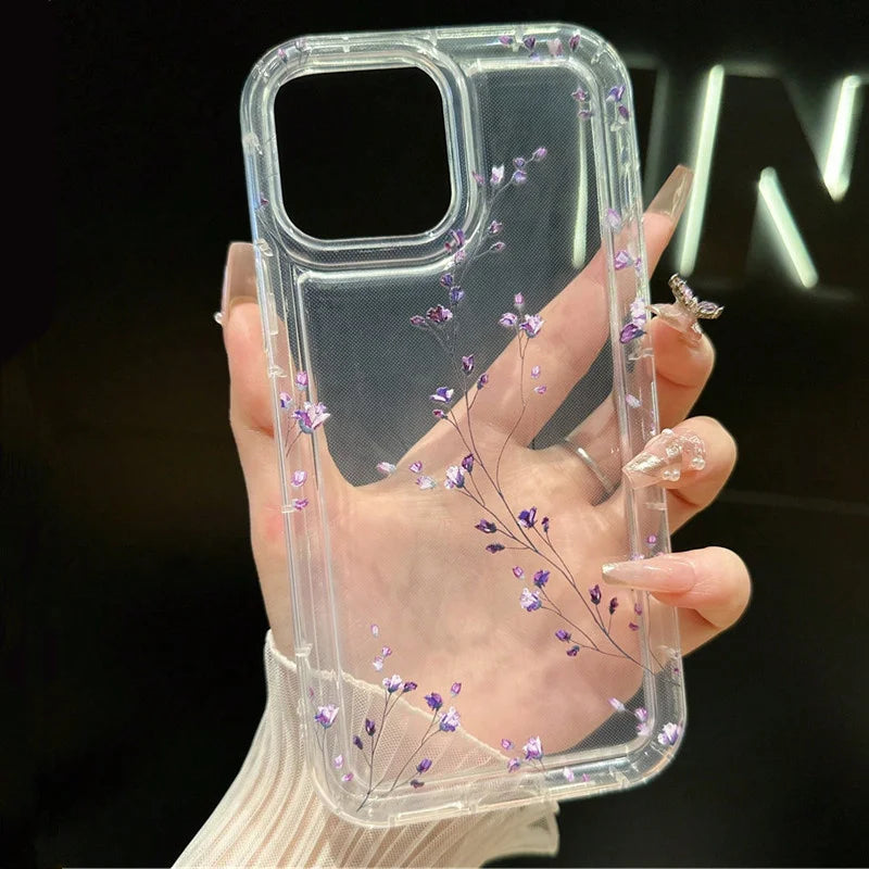Summer Colorful Flower Clear Phone Case For iPhone 14 13 11 12 15 Pro Max SE2 7 8 Plus XR X XS Max Anti-Fall Protection Cover