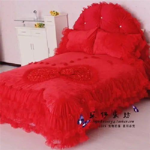Winter Coral Fleece 4pcs Set Lace Princess Wind Pastoral Padded Plush Bed Skirt Double-sided Fleece Quilt Cover Bedding Sets