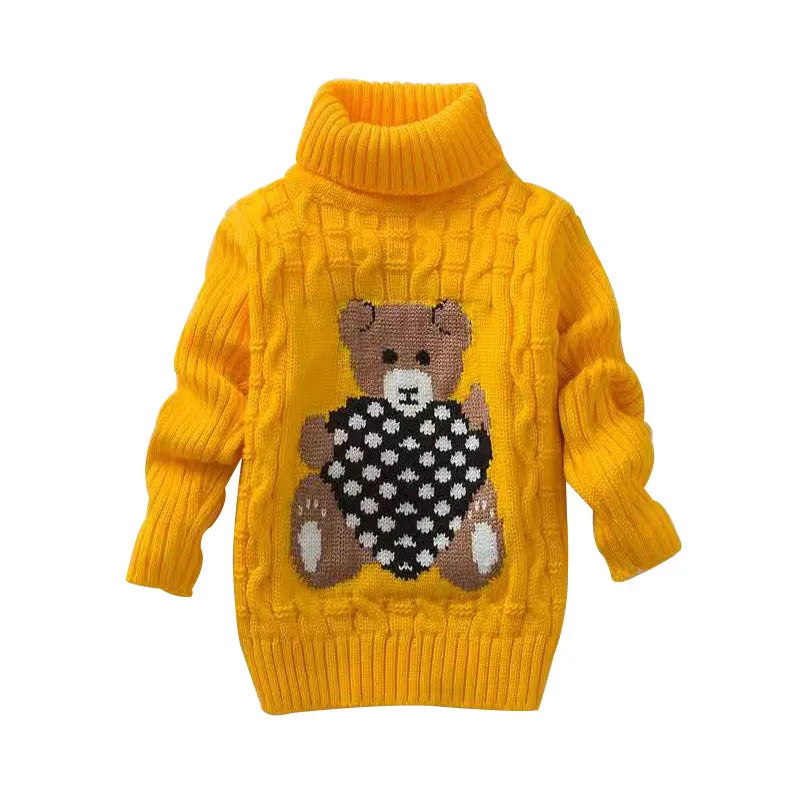 2023 Winter Boys Girls Sweater Thick Knitted Bottoming Turtleneck Shirts Solid High Collar Pullover