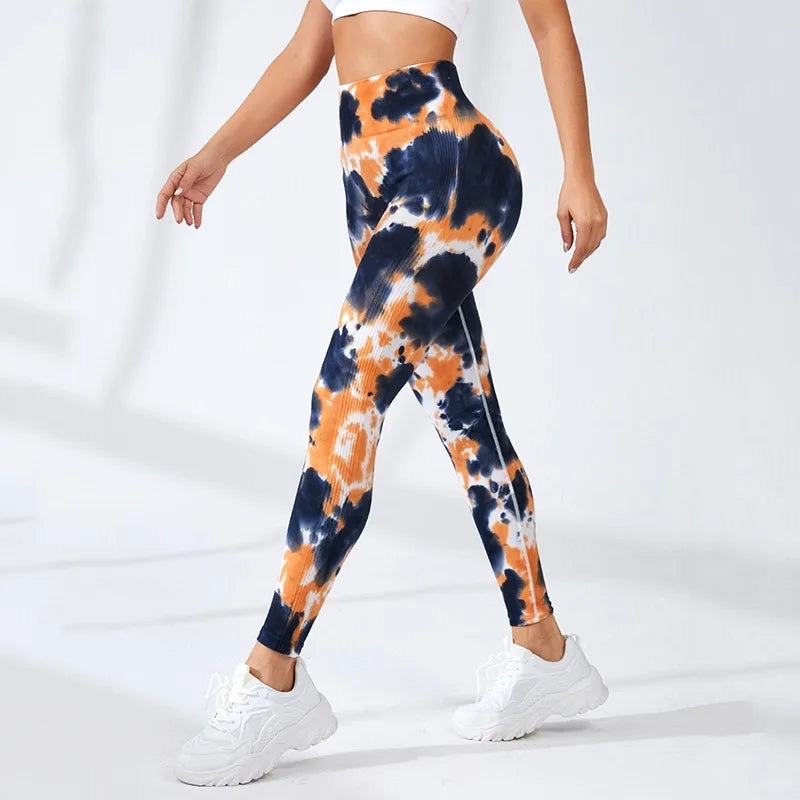 Seamless Tie Dye Leggings Women Knitting Fitness Leggings High Waist Butt Lift Slim Yoga