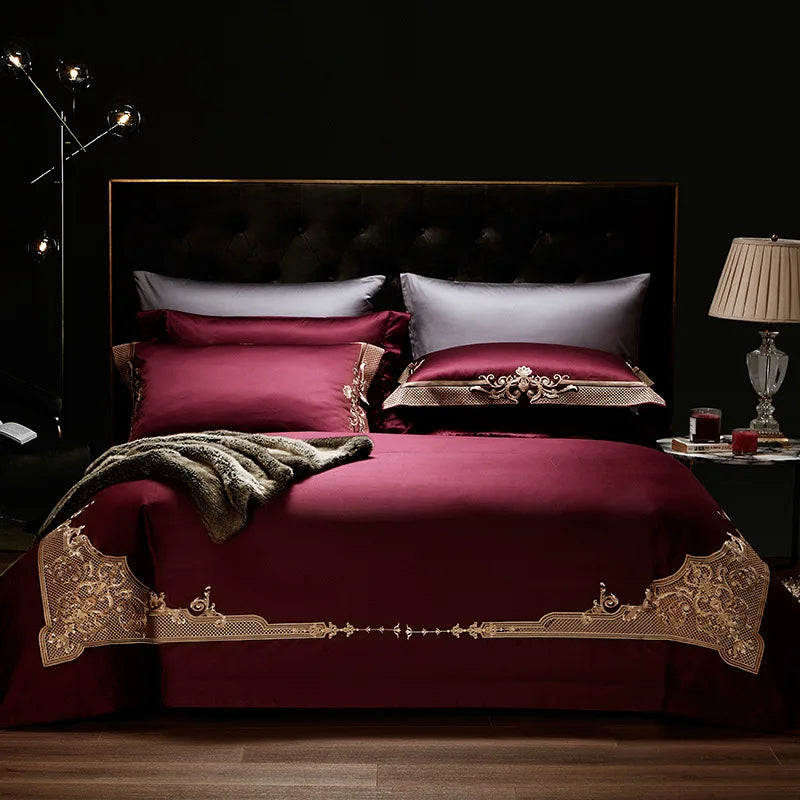 Brand New Wine Red Wedding Bedding Set 100% Cotton Silky Duvet Cover Set Luxury Wedding Birthday Gift Embroidery Quilt Covers