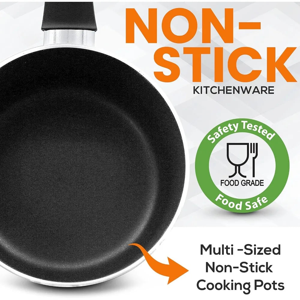Kitchenware Pots & Pans Basic Kitchen Cookware, Black Non-Stick Coating Inside, Heat Resistant Lacquer (15-Piece Set)