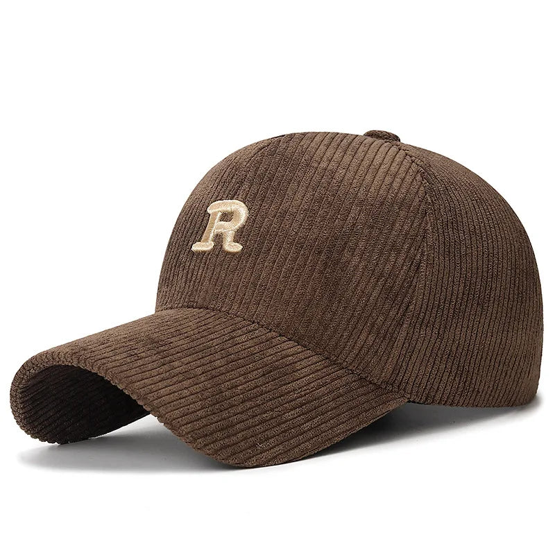 Corduroy Baseball Cap 3D-R Embroidered — Fall Winter Texture Trend Solid Adjustable Structured Hat — view 6 of hats & caps