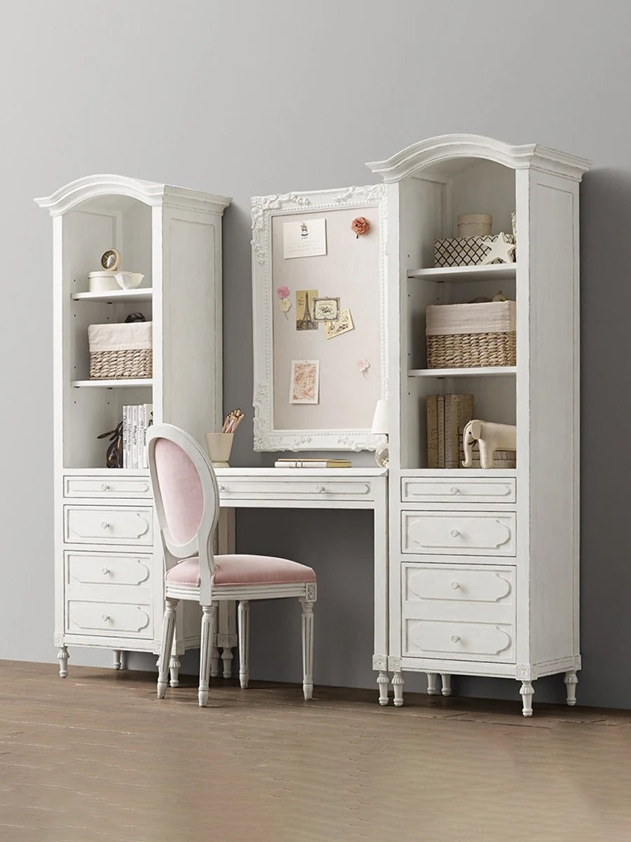 Solid Wood Writing Desk & Cabinet – Elegant Carved Children's Bookcase