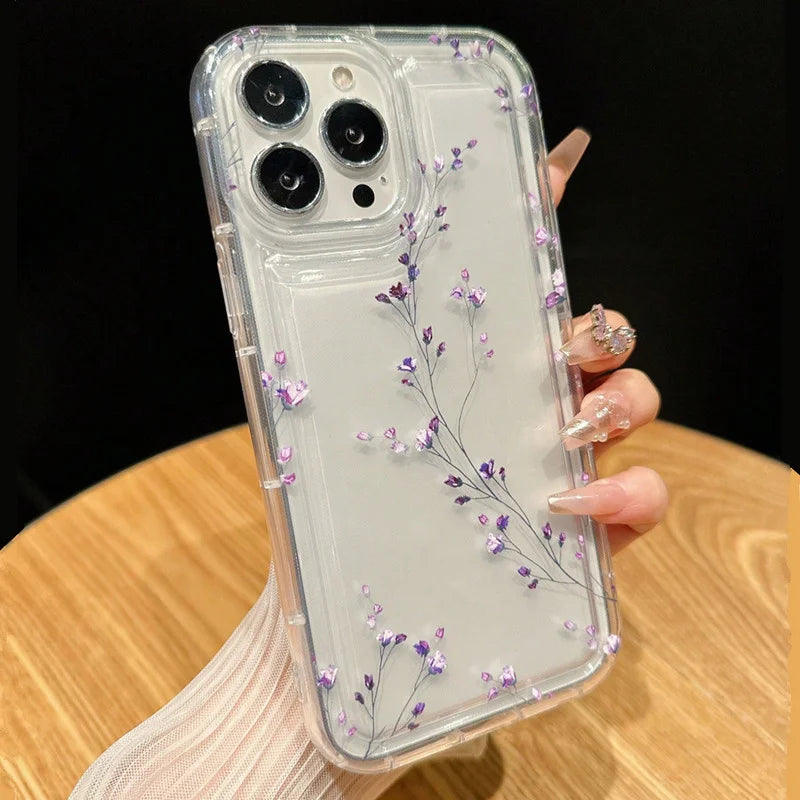 Summer Colorful Flower Clear Phone Case For iPhone 14 13 11 12 15 Pro Max SE2 7 8 Plus XR X XS Max Anti-Fall Protection Cover