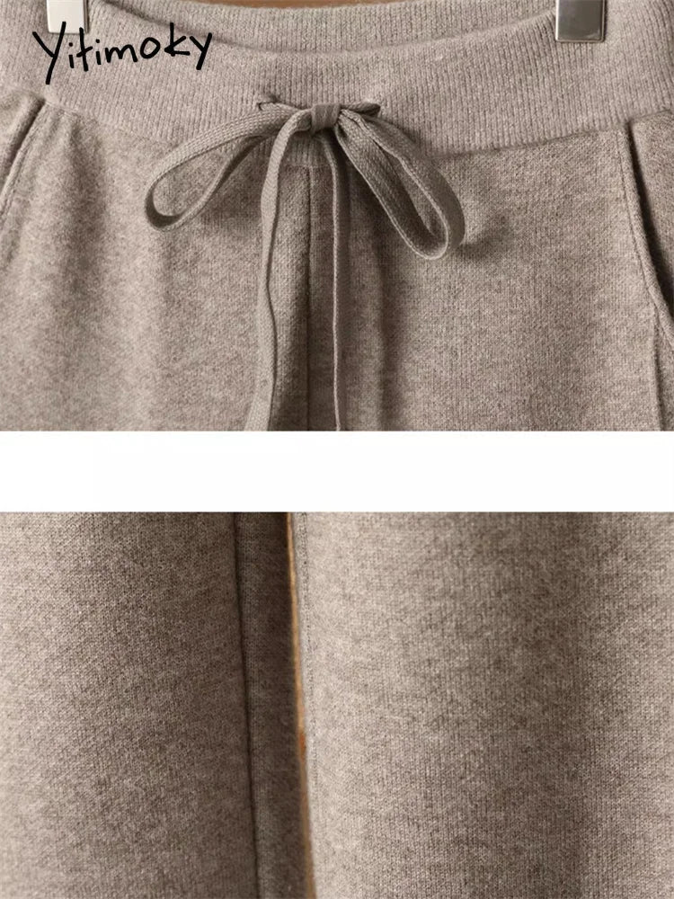 Yitimoky Knitted Women Pants Autumn Winter 2023 New Fashion High Waisted Loose Wool