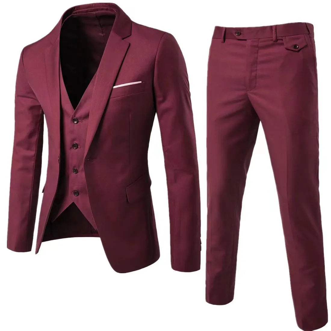 Fashion Jacket + Vest + Trousers Three-piece Set Men's Solid Color Business Gentleman Casual Slim Fit Wedding Dress Suit S-6XL