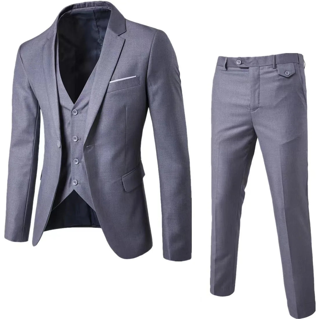 Fashion Jacket + Vest + Trousers Three-piece Set Men's Solid Color Business Gentleman Casual Slim Fit Wedding Dress Suit S-6XL