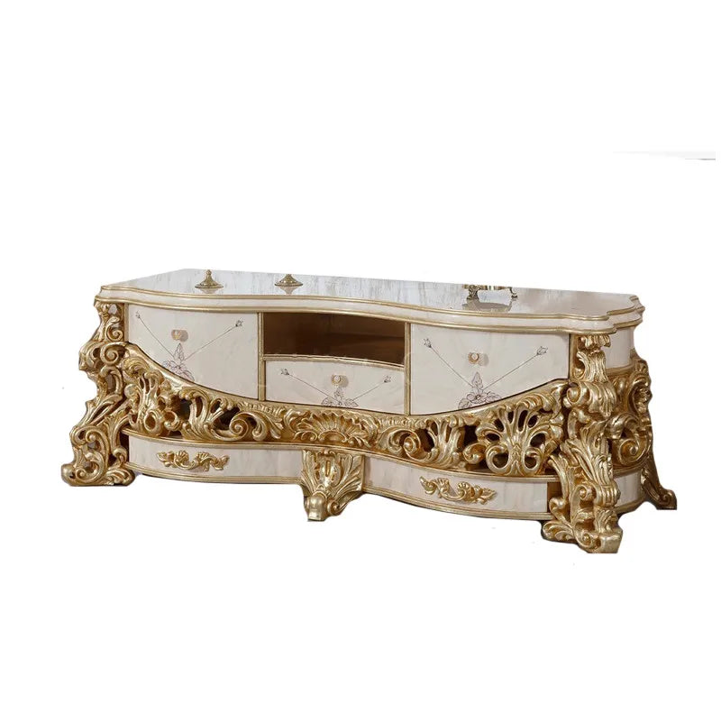 European Luxury Solid Wood TV Cabinet – Handcrafted Elegance for Palaces & Villas
