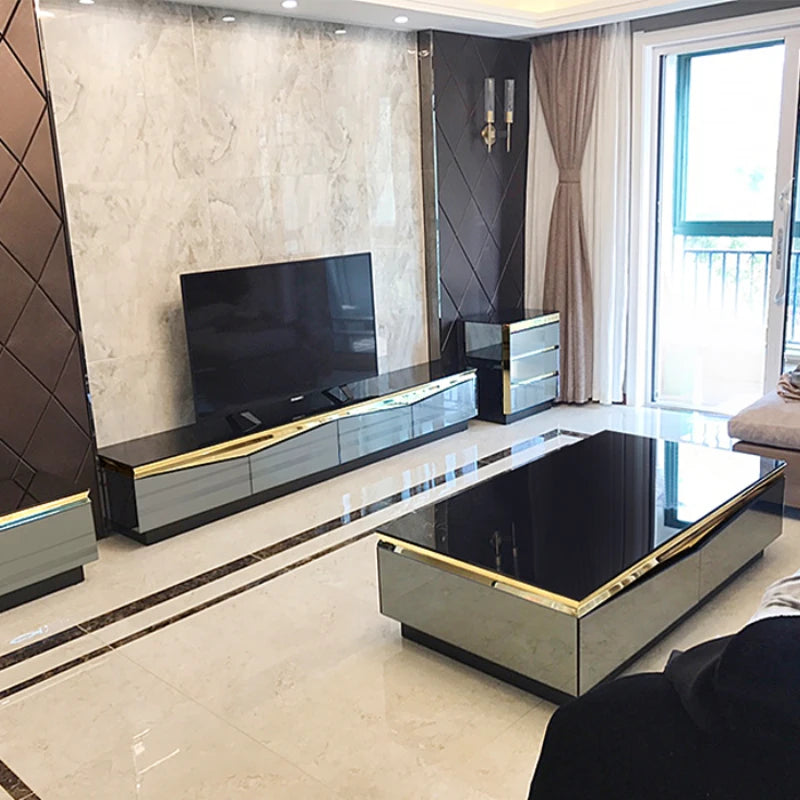 Modern TV Stand & Coffee Table Set – Gold Stainless Steel Luxury Living Room Furniture