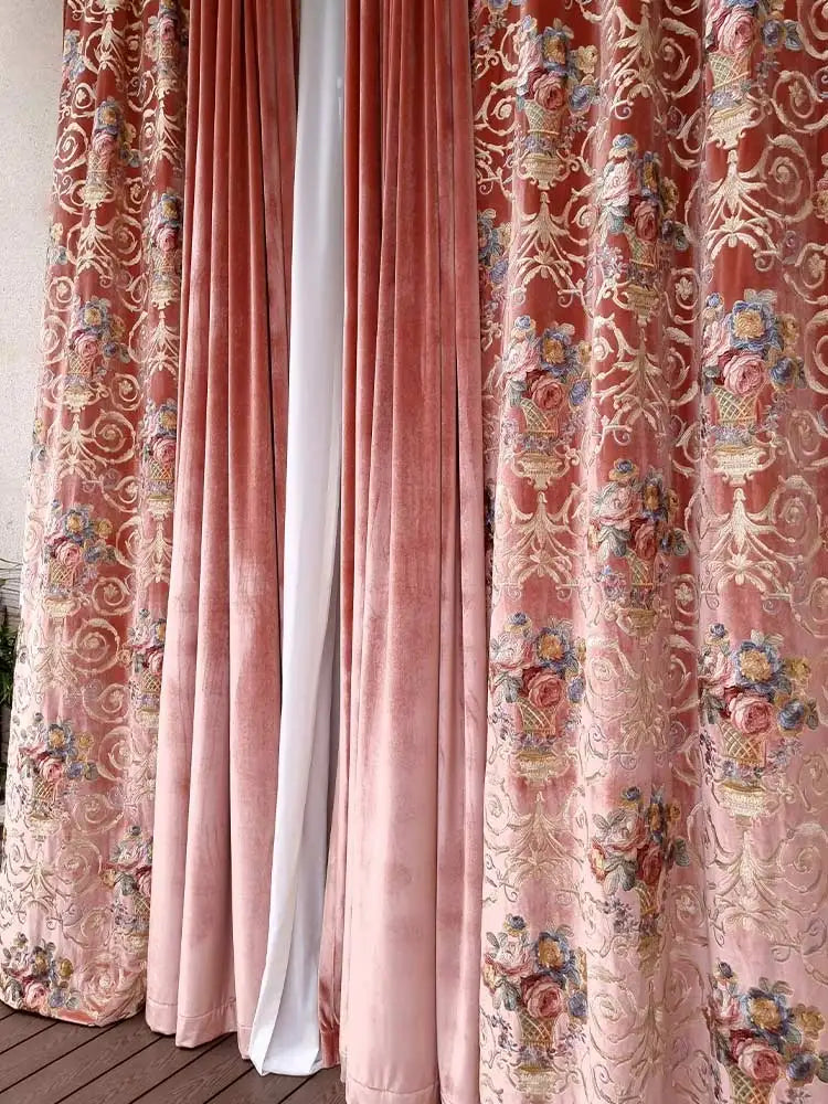 Palace Water Red Embroidered Velvet Curtains – Luxury Custom Drapes for Living Room & Bedroom