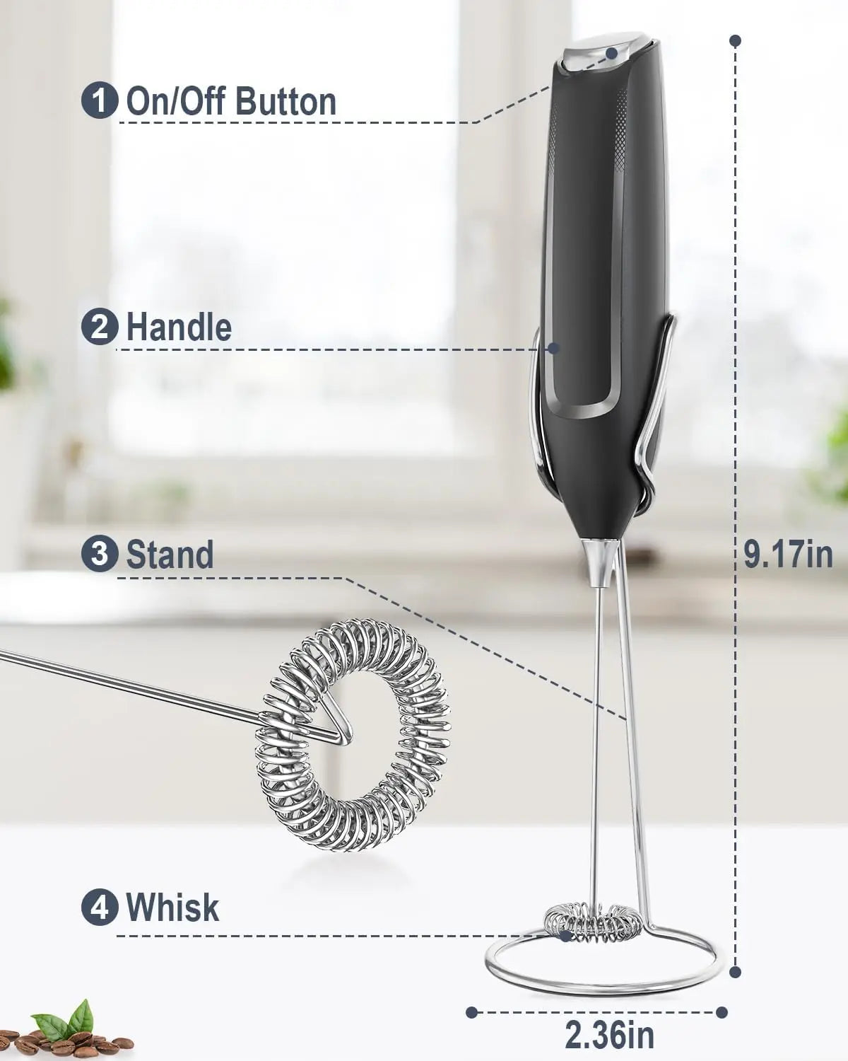 Handheld Electric Milk Frother Wand – Coffee Foam Maker & Whisk Mixer for Latte, Matcha & Hot Chocolate