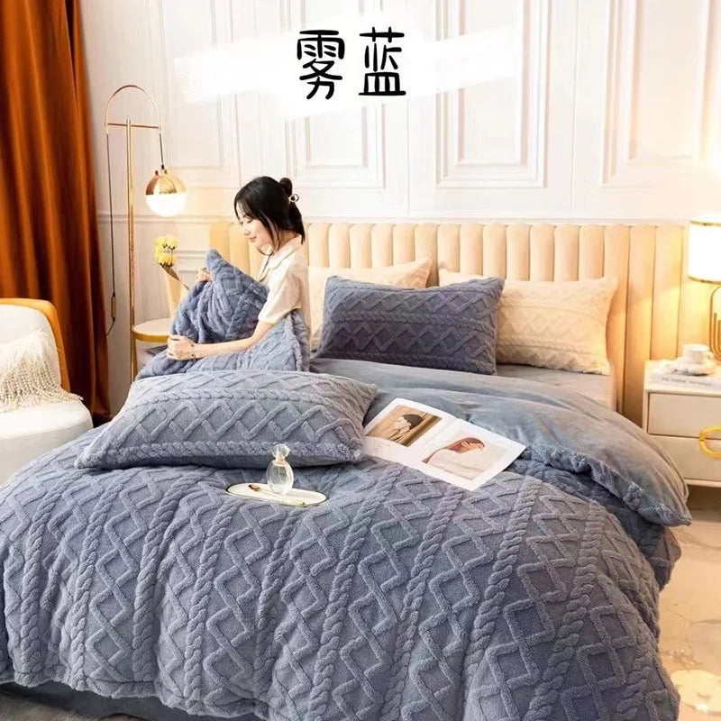 Tafu velvet four piece set of bed sheets thickened duvet cover autumn and winter lamb cashmere bedding