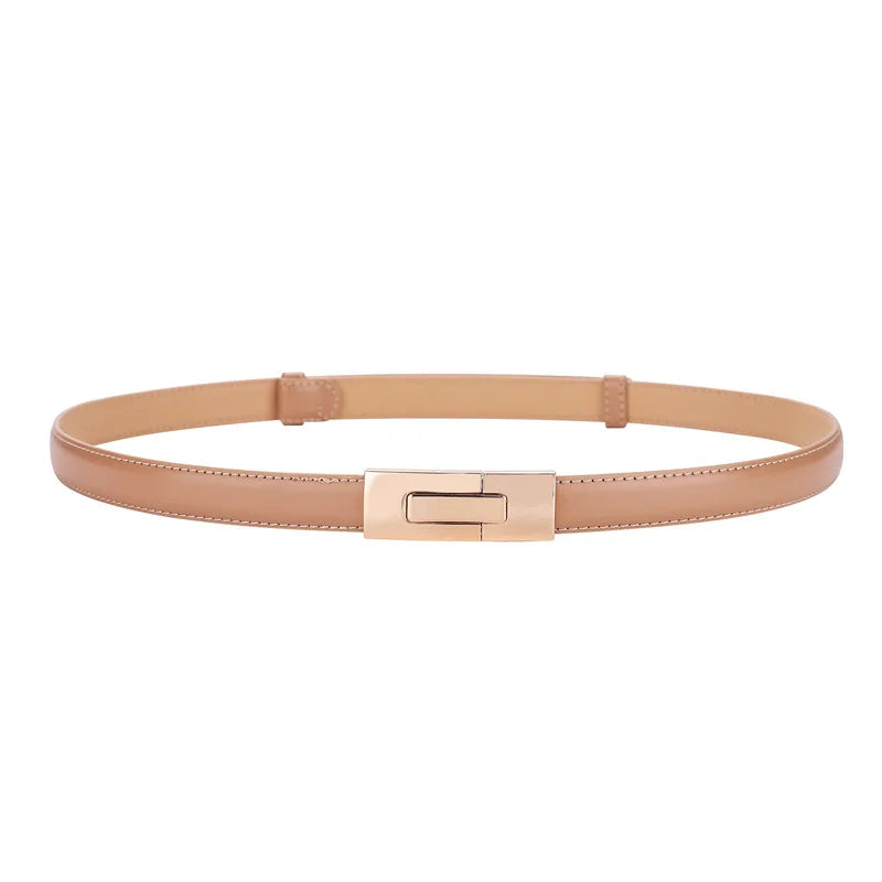 Belts Genuine Leather Women's 1.8cm Slim Belt — Gold Lock Buckle — view 12 of belts