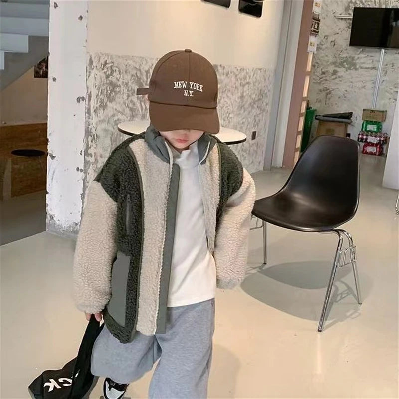 Boys’ Plush Cotton Winter Coat – Plus Velvet Thickened Jacket with Pockets | Perfect Christmas Gift