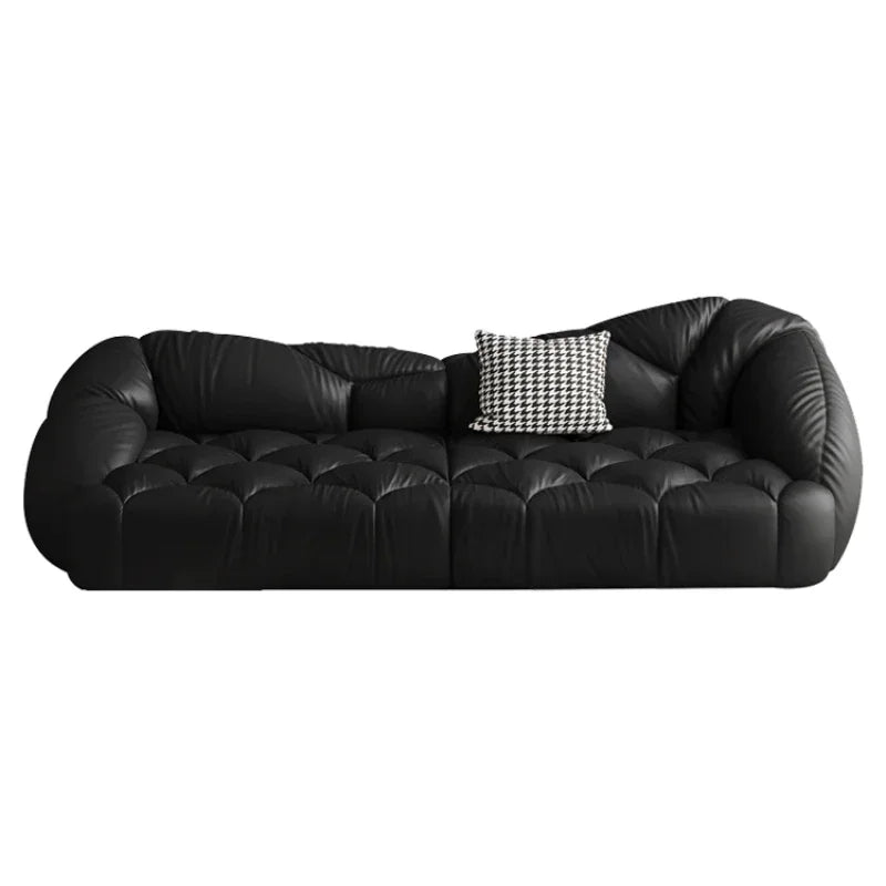 Luxury Black Italian Leather Sofa – Designer Modern Living Room Furniture