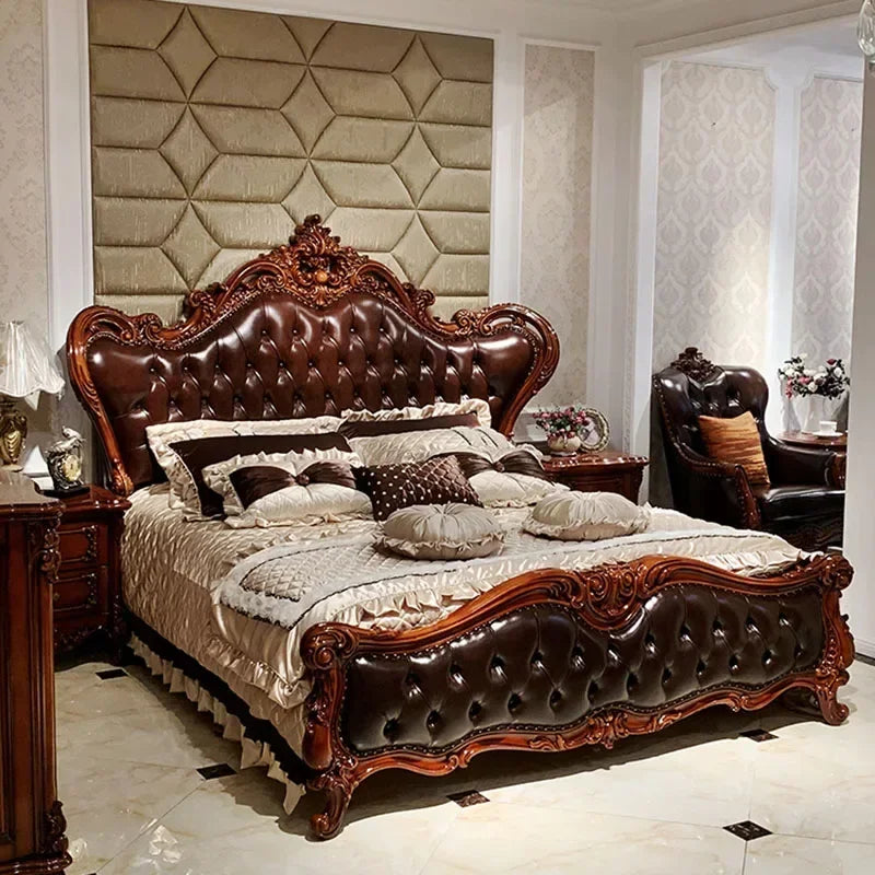 Luxury European King Size Bed – High-End Wooden Frame for Modern Elegance