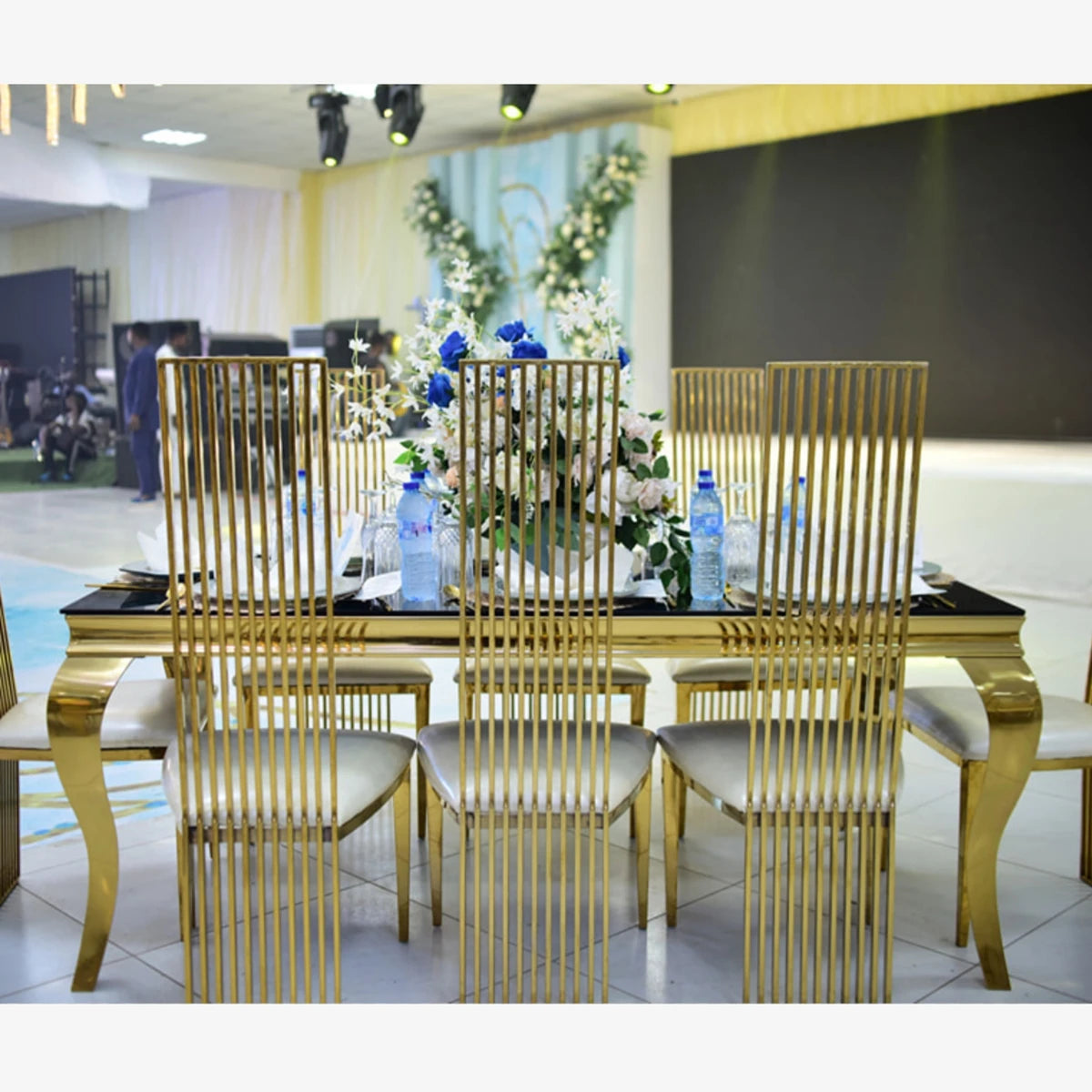 30pcs Stainless Steel Wedding & Event Chairs – Gold & White Back Design for Dining, Restaurant, or Hotel