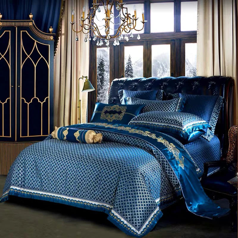 European high-end luxury wedding bedding set All cotton satin jacquard 4 pieces Duvet Cover Sheet Pillowcase Queen King size