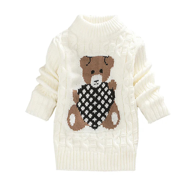 2023 Winter Boys Girls Sweater Thick Knitted Bottoming Turtleneck Shirts Solid High Collar Pullover