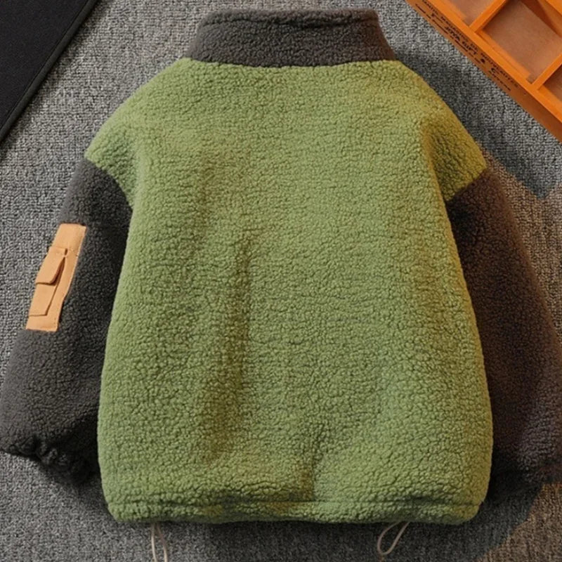 Boys’ Cotton Windbreaker Jacket – Plus-Thickened Warm Tracksuit Coat for Spring & Autumn