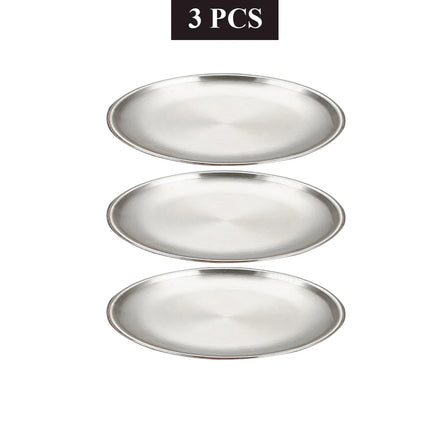 Stainless Steel Round Silver Tray Set — Rust-Proof Shallow Plates for BBQ, Picnic & Camping — view 1 of dining & tableware