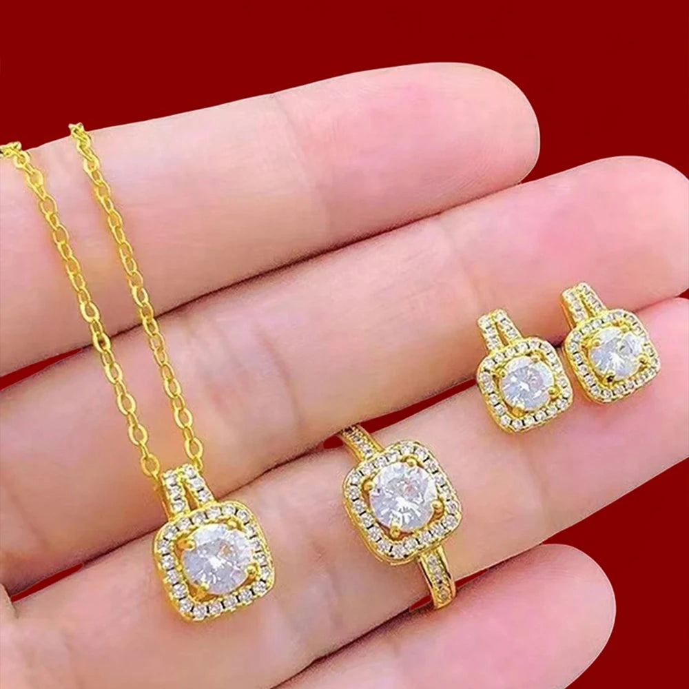 Luxury Cube Crystal Jewelry Set Women's Elegant Necklace Earrings Bracelet Statement Set — view 16 of jewelry sets