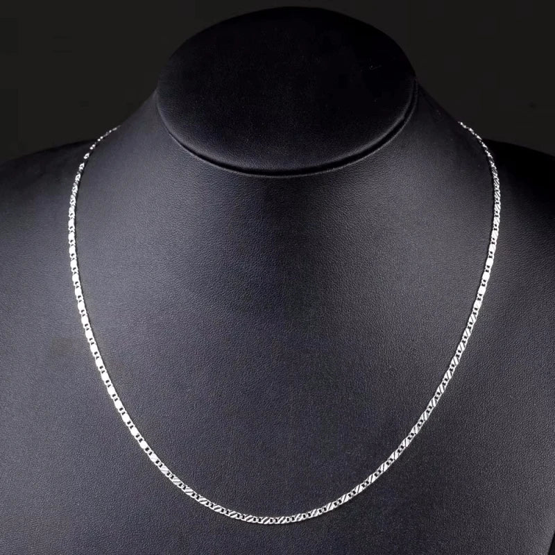 Unisex 925 Sterling Silver Flat Clavicle Chain Necklace — 2mm Luxury Jewelry — view 6 of jewelry