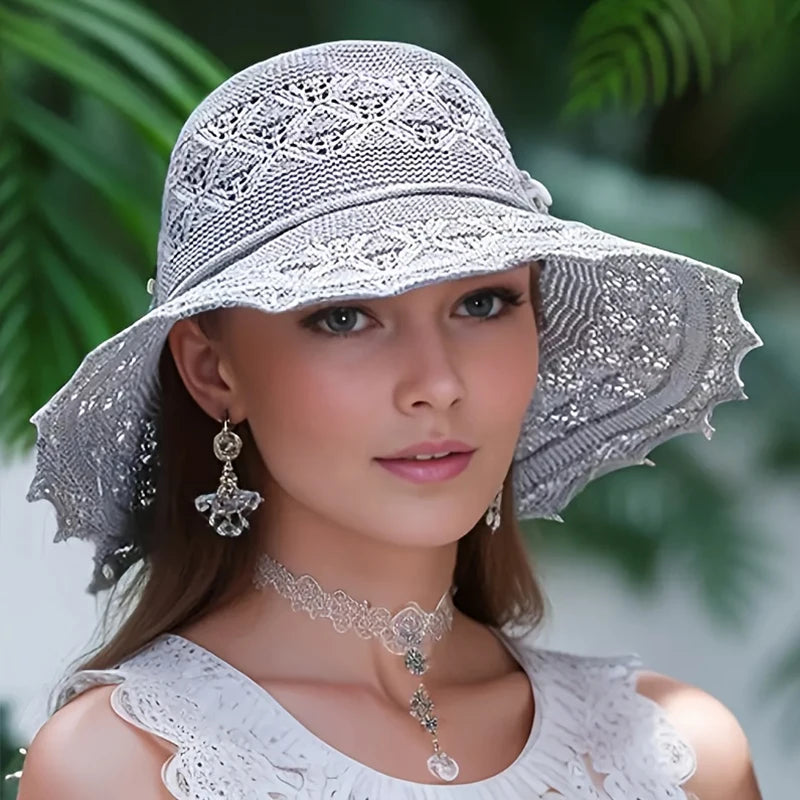 Women's Wavy Brim Straw Sun Hat, Packable Beach Hat — view 7 of hats