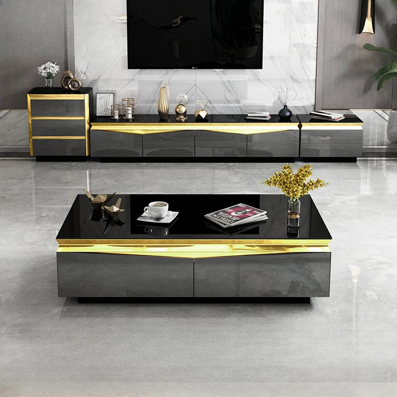 Modern TV Stand & Coffee Table Set – Gold Stainless Steel Luxury Living Room Furniture
