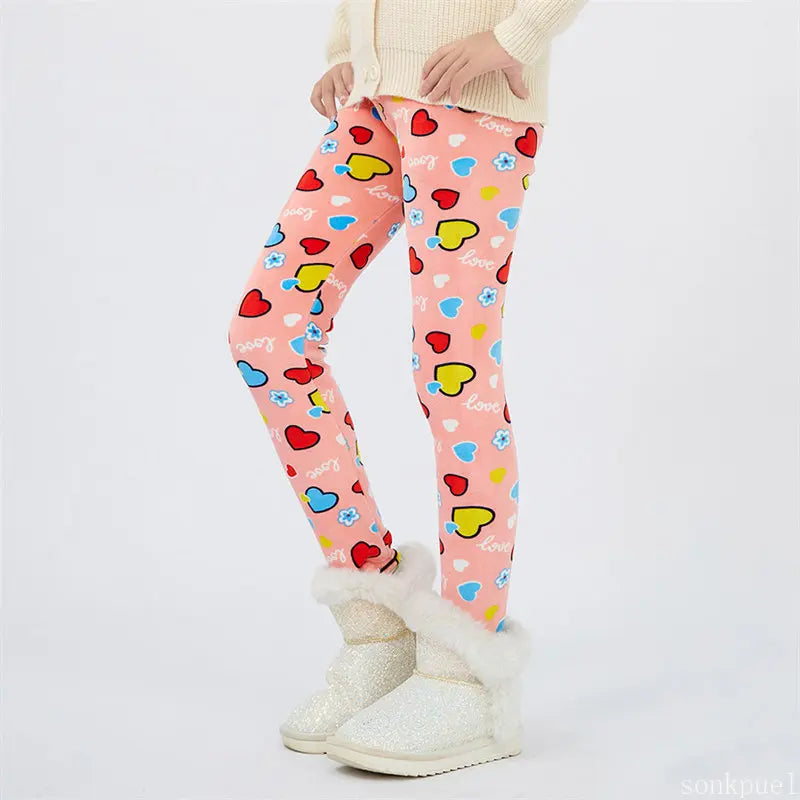 4-13Y Girls’ Warm Velvet Star Print Leggings – Cozy Trousers for Autumn & Winter