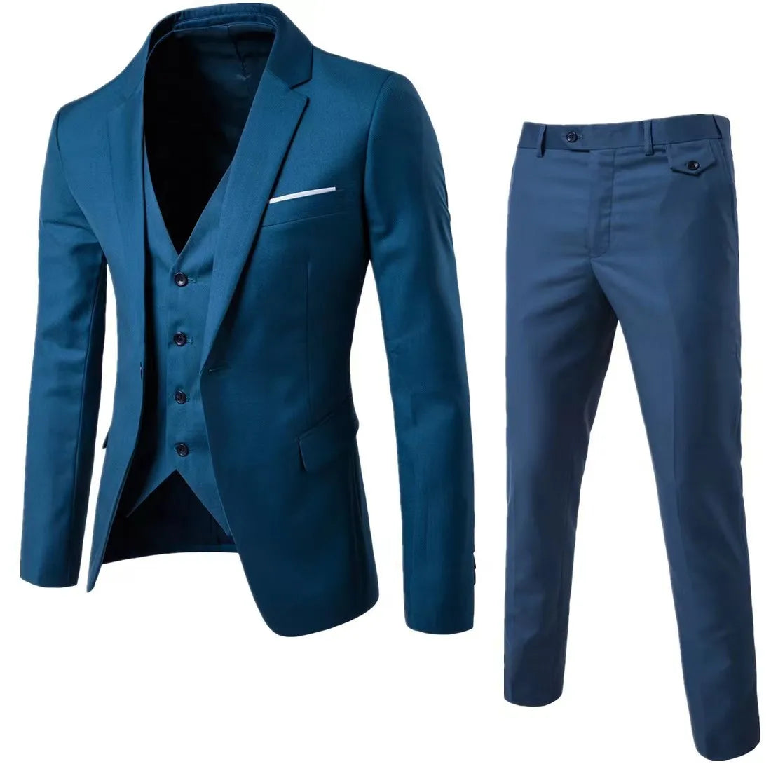 Fashion Jacket + Vest + Trousers Three-piece Set Men's Solid Color Business Gentleman Casual Slim Fit Wedding Dress Suit S-6XL