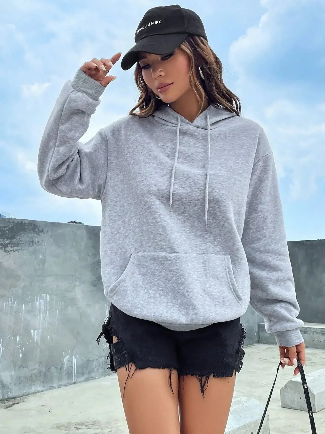 Women’s Solid Color Pocket Sweatshirt – Casual All-Match Creative Hoodie
