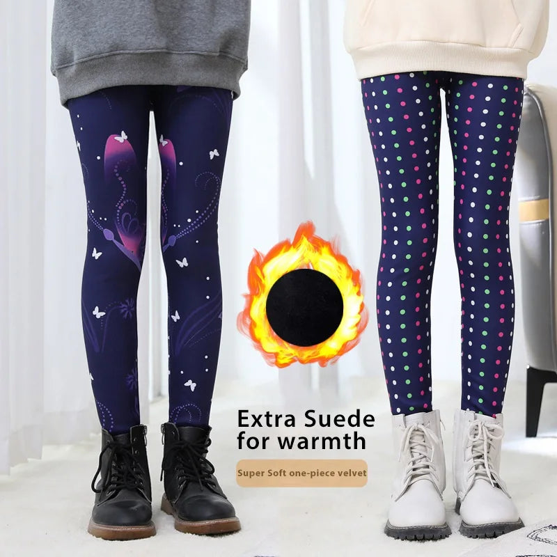 Baby Girls’ Winter Warm Leggings – Plus Velvet Thick Stretch Pants (2-12Y)