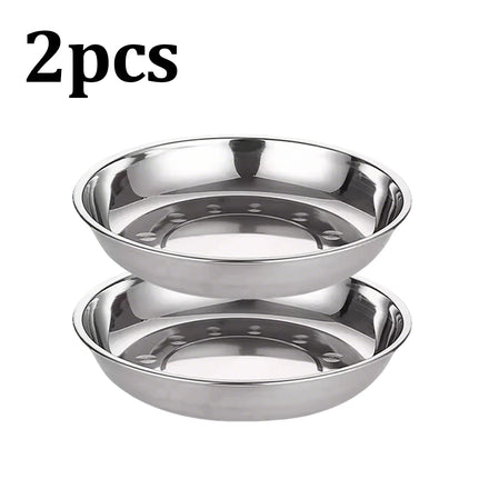 Multifunctional Stainless Steel Plates — Durable 2-Piece Outdoor & Family Dining Set — view 1 of dining & tableware