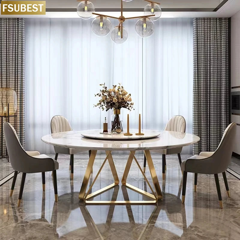 Italian Modern 8-Seater Dining Table Set – Marble & Gold Stainless Steel Elegance