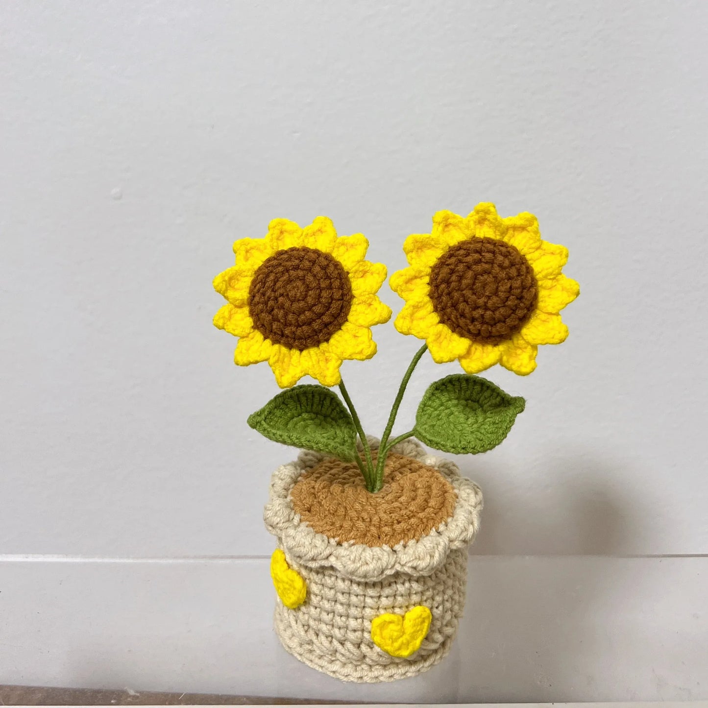 Home Decor Crochet Sunflower in Pot — Hand-Knitted Faux Flower Graduation Gift & Shelf Accent