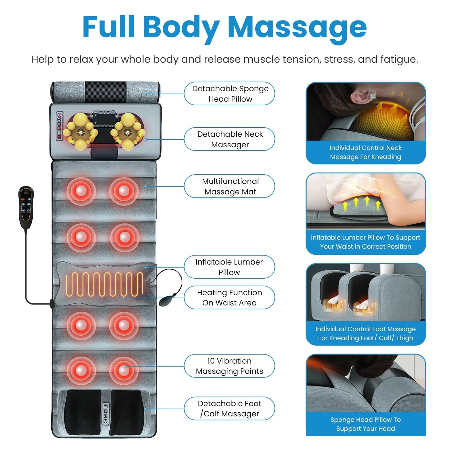 Full-Back Electric Massage Mat — Vibrating Heated Infrared Cushion — view 6 of recovery & massage
