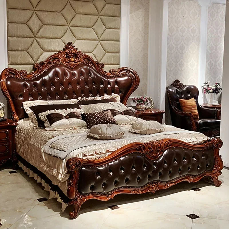 Luxury European King Size Bed – High-End Wooden Frame for Modern Elegance