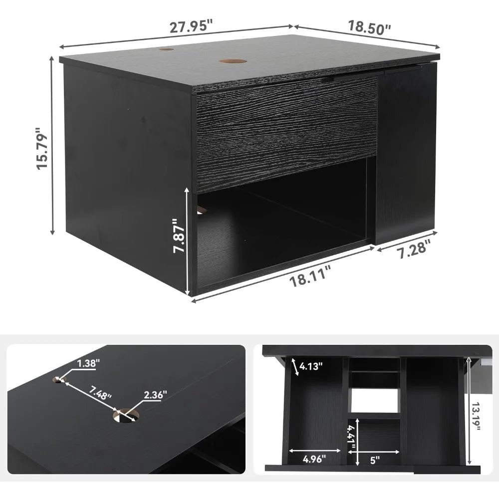 28-Inch Bathroom Vanity, Modern Black Wall Mounted Bathroom Vanity with 1-Door and 1-Drawer, Modern Floating Bathroom