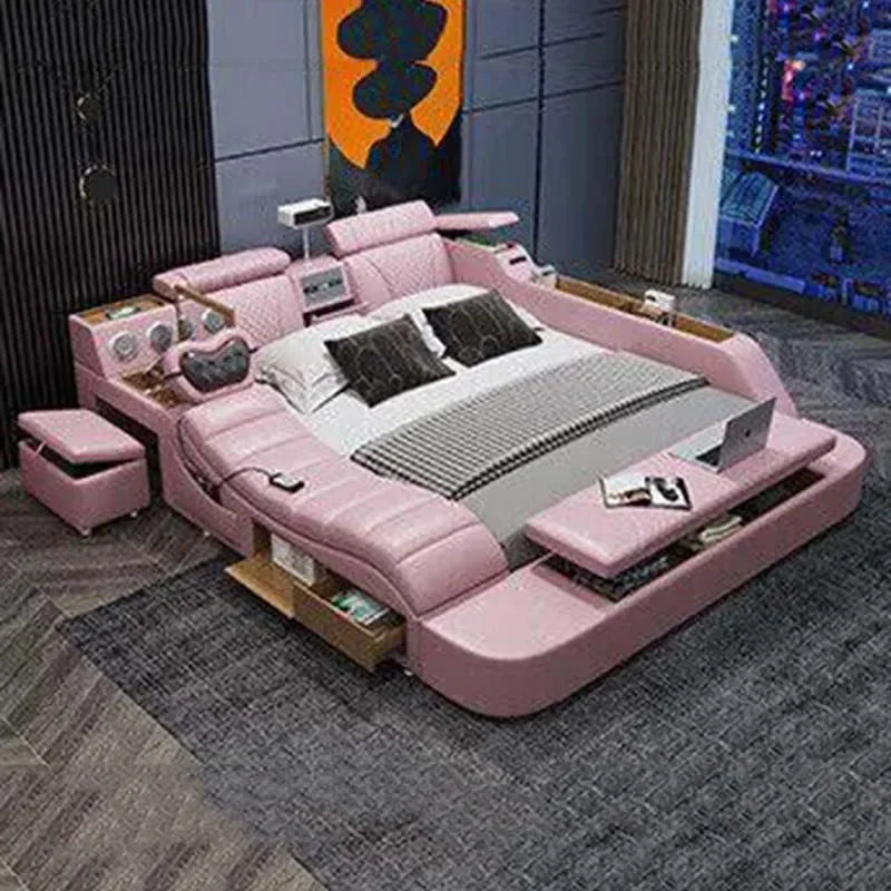 Luxury Leather Smart Bed – Multifunctional Comfort with Bluetooth & Massage