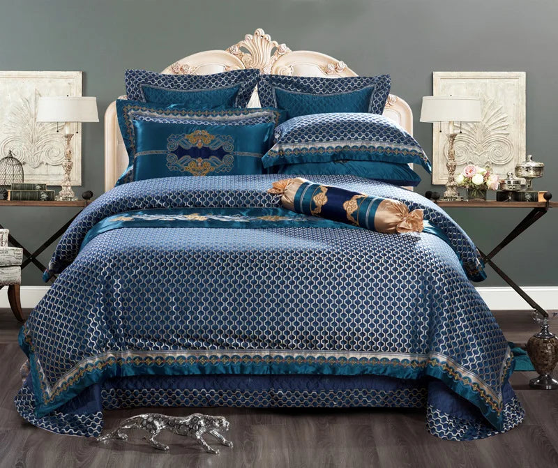 European high-end luxury wedding bedding set All cotton satin jacquard 4 pieces Duvet Cover Sheet Pillowcase Queen King size