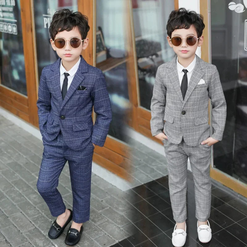 Kids’ Plaid Blazer & Pants Set – Boys’ Casual 2-Piece Suit for Spring & Autumn (Ages 3–11 Years)