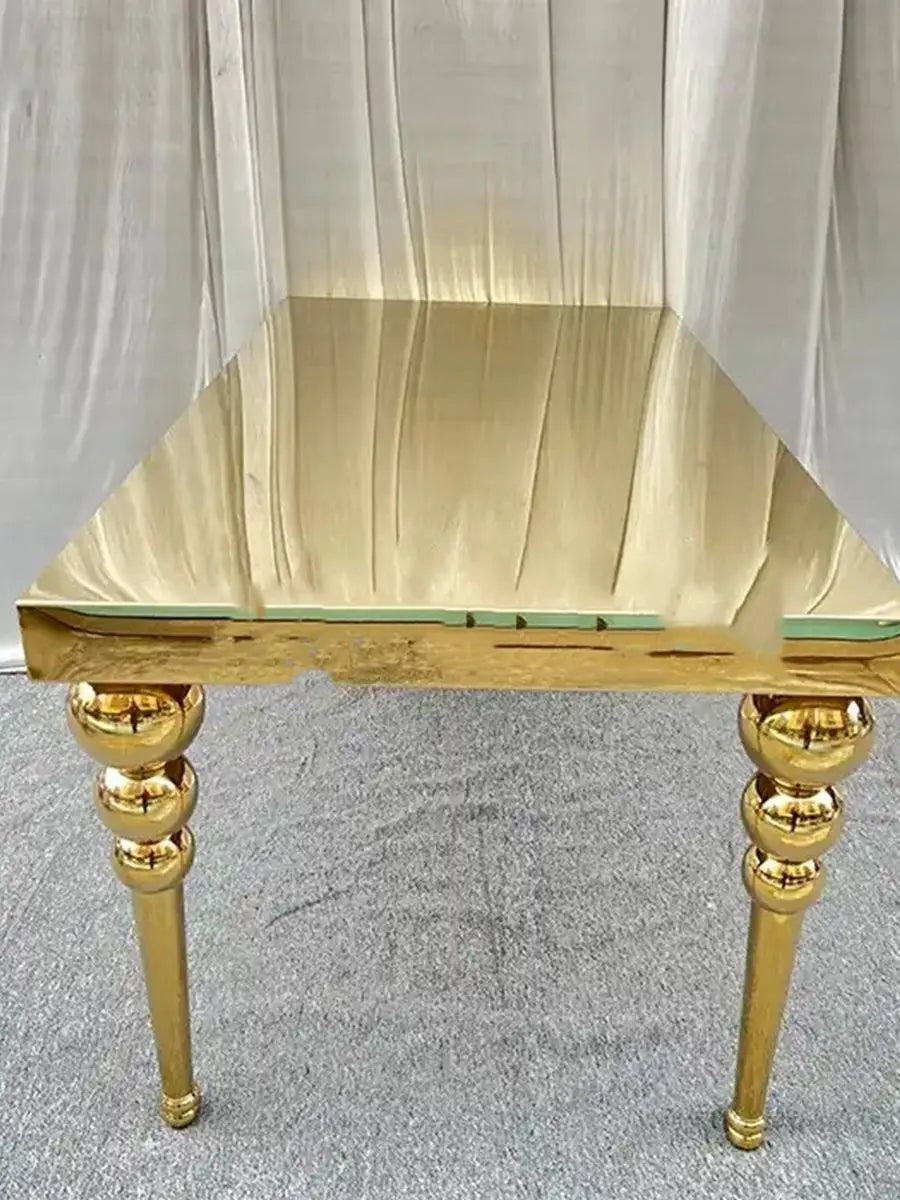2pcs Golden Luxury Stainless Steel Wedding Dining Table – Shiny Mirror Finish for Elegant Events