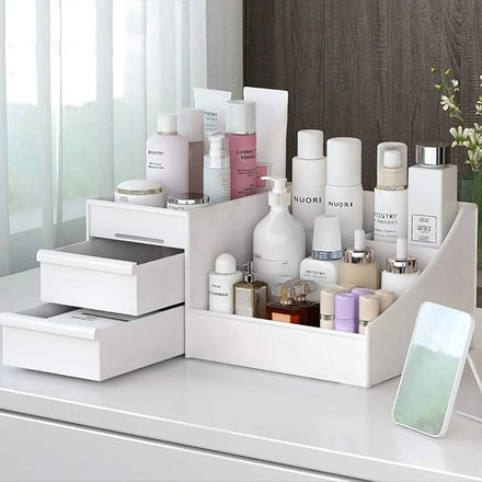 Storage Organizer Large White Cosmetic Box — Multi-Compartment for Makeup, Skincare, Jewelry, Brushes — view 1 of storage & organisation