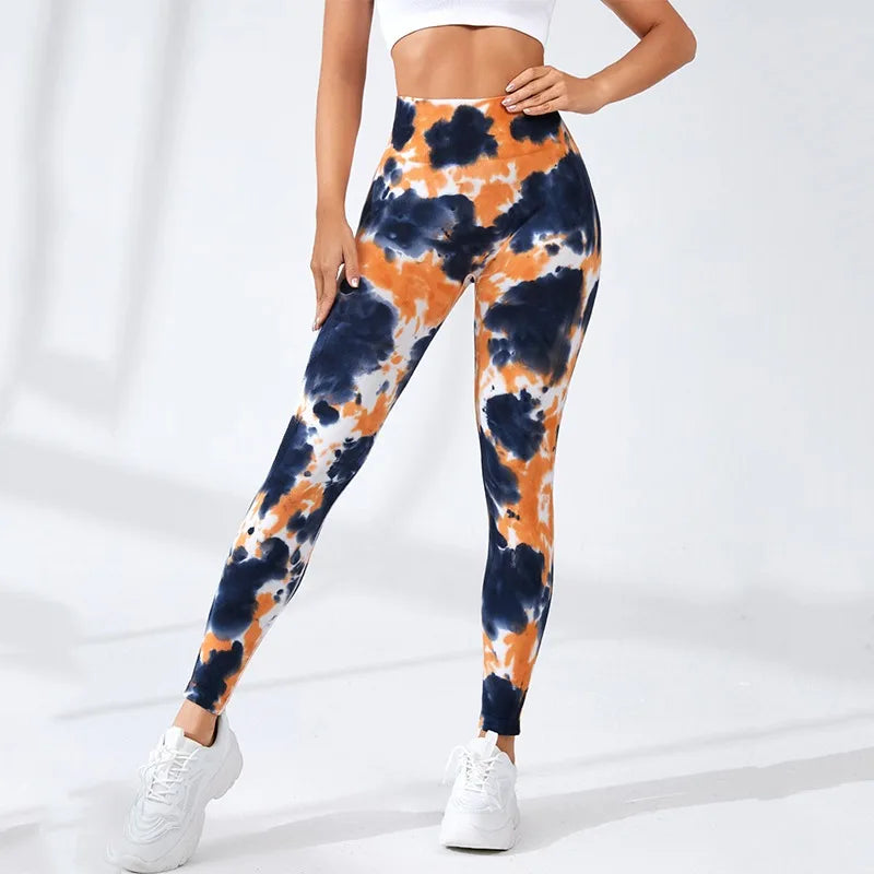 Seamless Tie Dye Leggings Women Knitting Fitness Leggings High Waist Butt Lift Slim Yoga