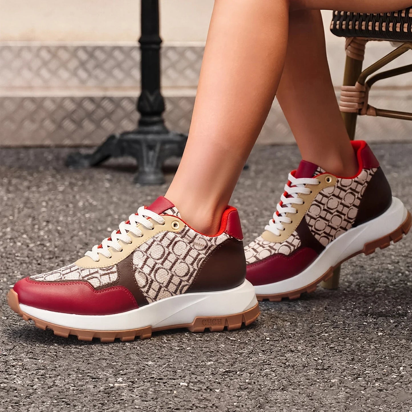 Women's Vulcanized Sneakers — Wine Red Anti-Slip Outdoor Walking Shoes — view 5 of sneakers